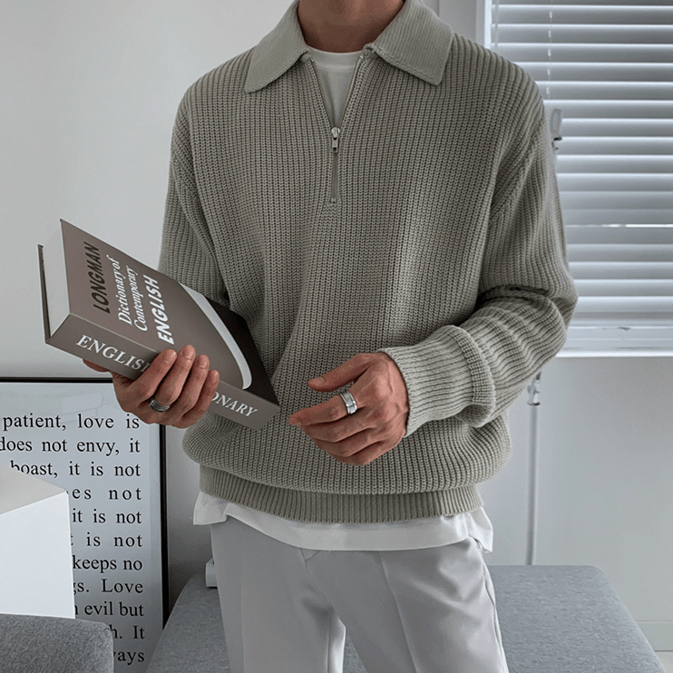 MATHEW KNITTED HALF ZIP COLLAR SWEATER