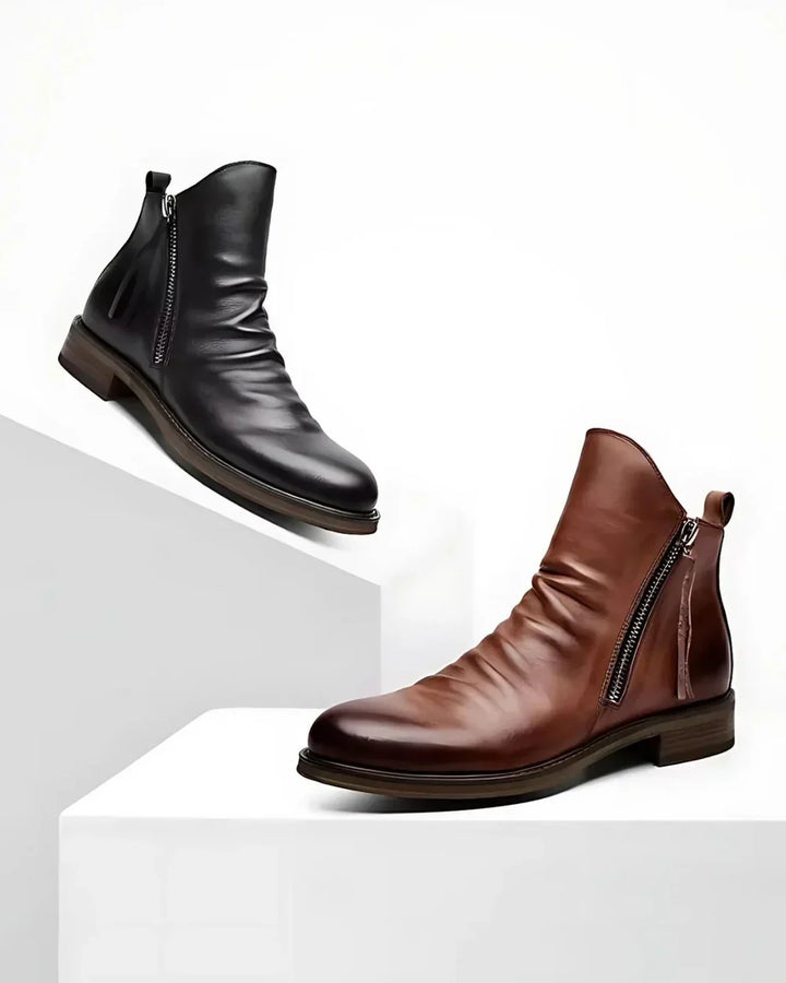 LEO SIDE ZIP LEATHER ANKLE BOOTS