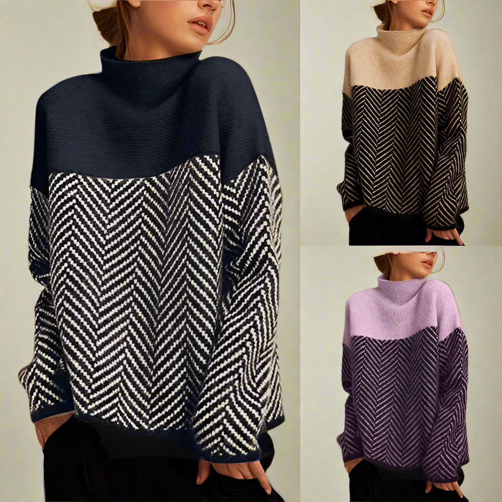 AILEEN CHEVRON PATTERN TURTLENECK SWEATER