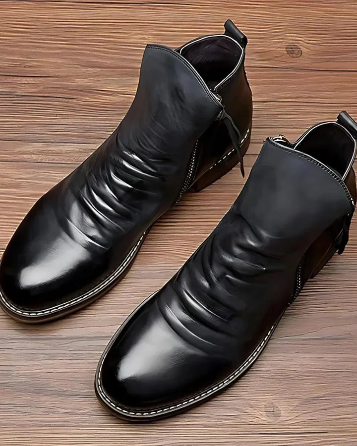 LEO SIDE ZIP LEATHER ANKLE BOOTS