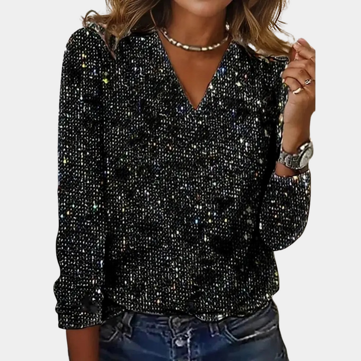 LARA GLITTER V-NECK TOP