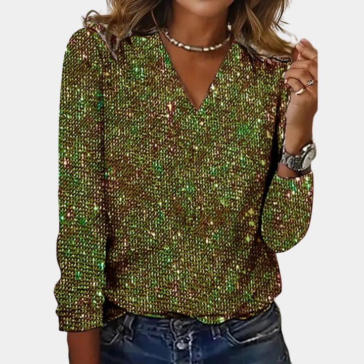 LARA GLITTER V-NECK TOP