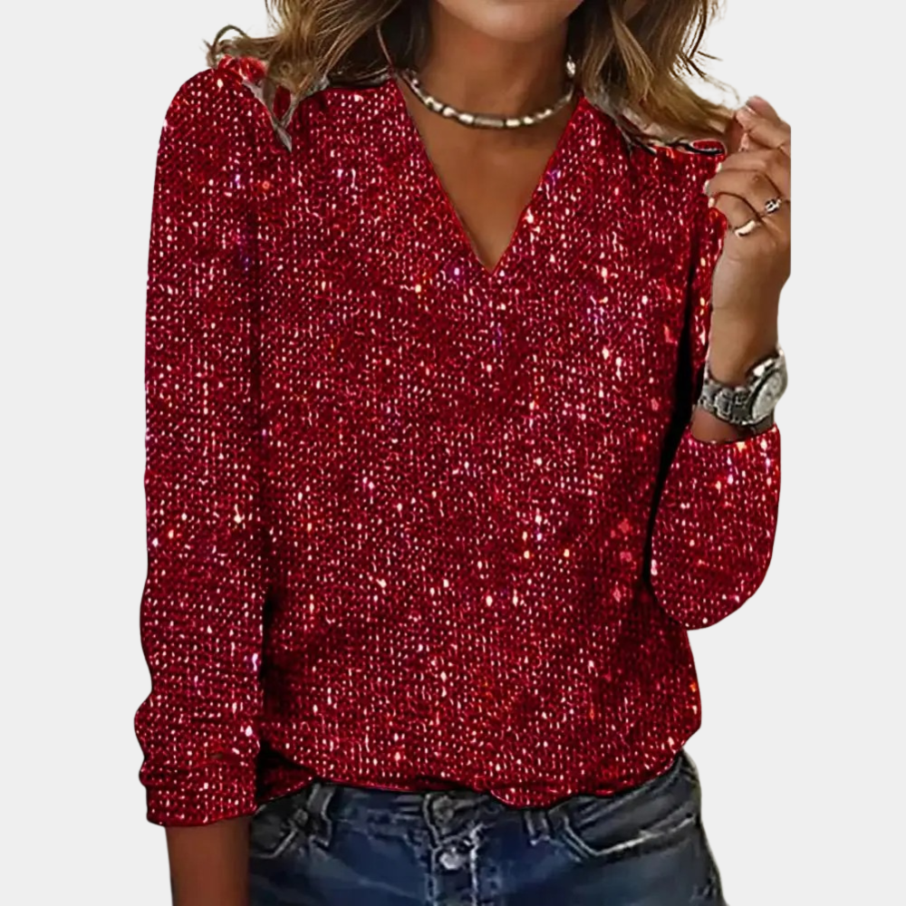 LARA GLITTER V-NECK TOP