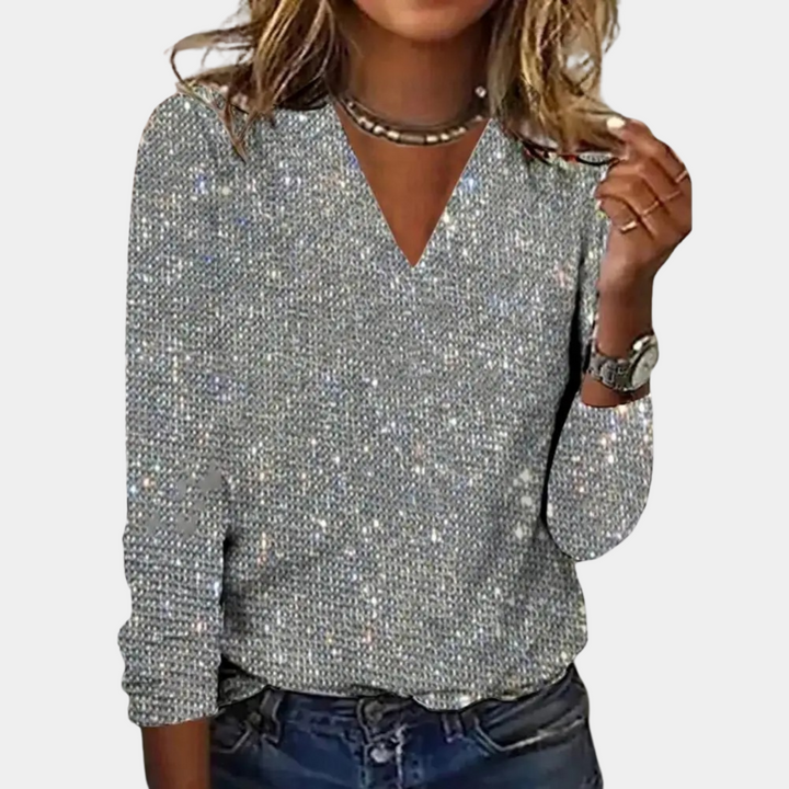 LARA GLITTER V-NECK TOP