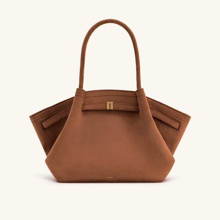 MARY MEDIUM FAUX SUEDE TOTE BAG BROWN