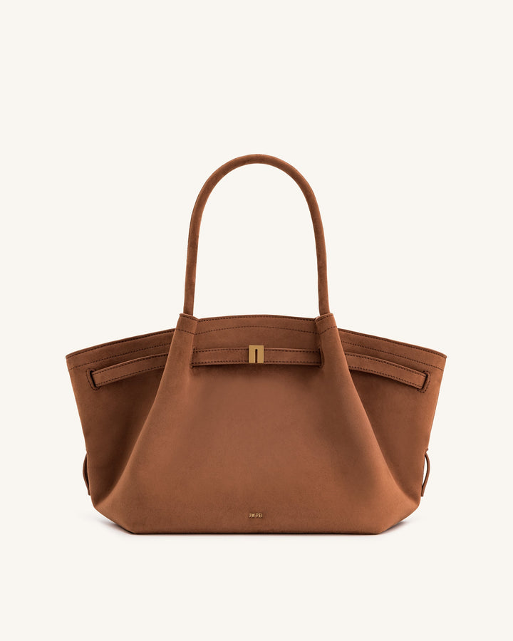 MARY MEDIUM FAUX SUEDE TOTE BAG BROWN