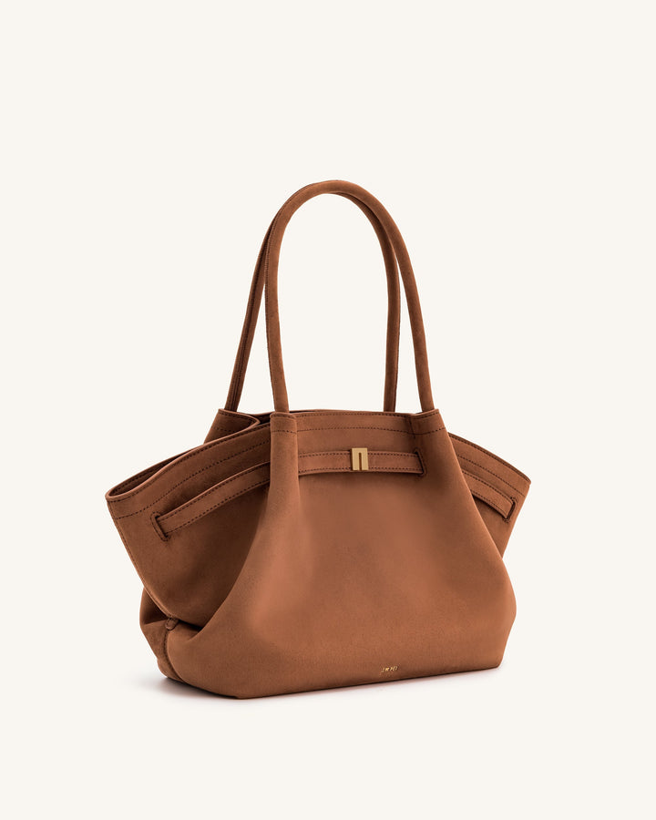 MARY MEDIUM FAUX SUEDE TOTE BAG BROWN