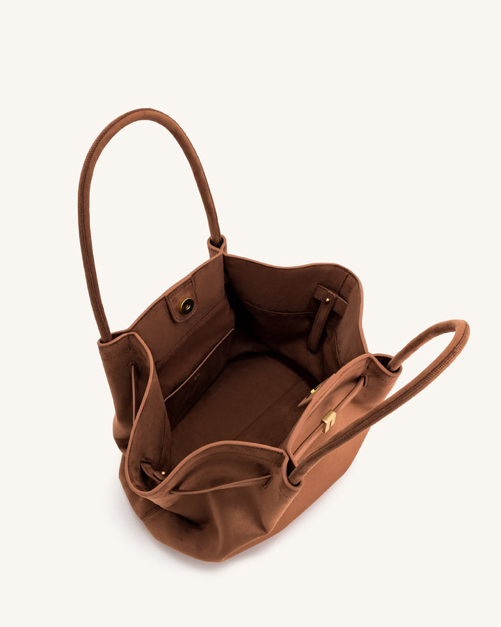 MARY MEDIUM FAUX SUEDE TOTE BAG BROWN