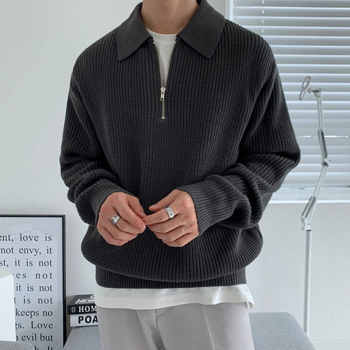 MATHEW KNITTED HALF ZIP COLLAR SWEATER