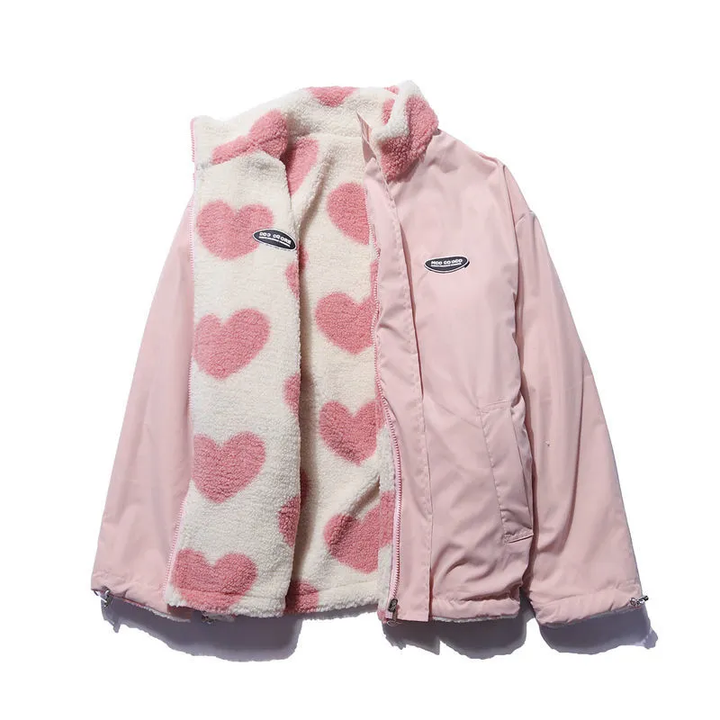 TAMY REVERSIBLE HEART FLEECE JACKET