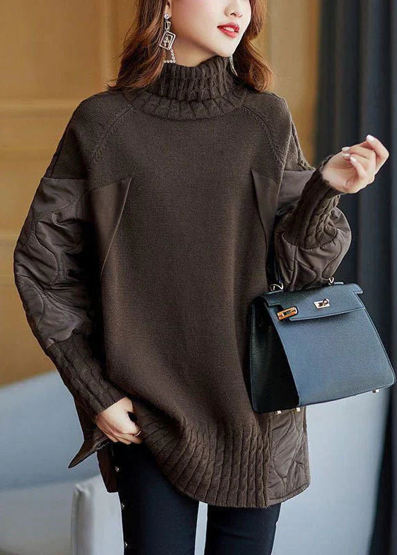 GRACE TURTLENECK PATCHWORK LOOSE KNIT SWEATER