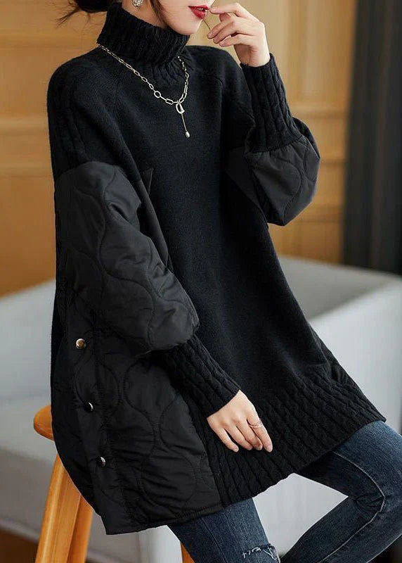 GRACE TURTLENECK PATCHWORK LOOSE KNIT SWEATER