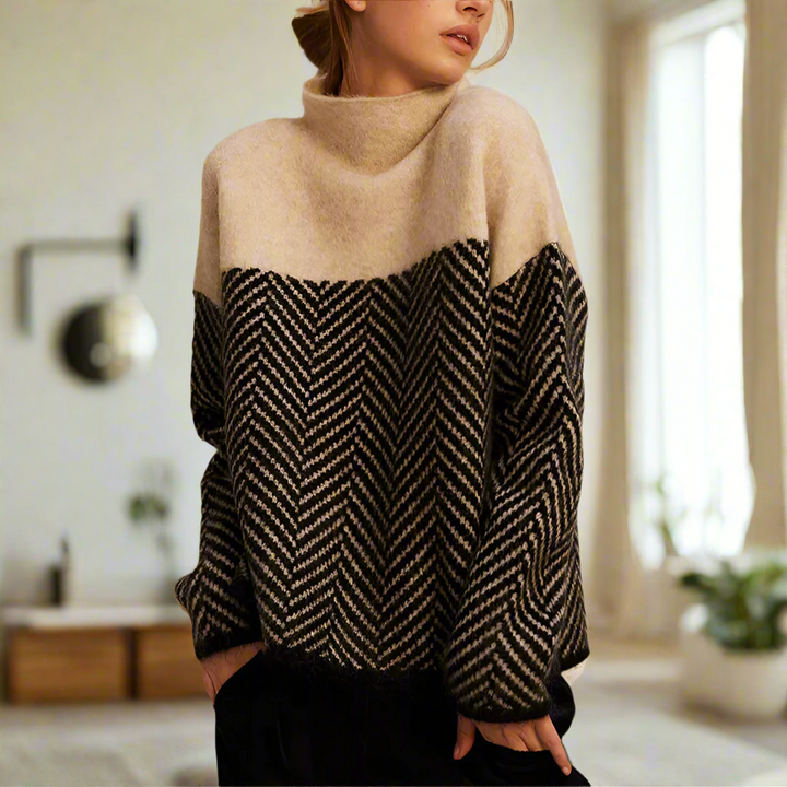 AILEEN CHEVRON PATTERN TURTLENECK SWEATER