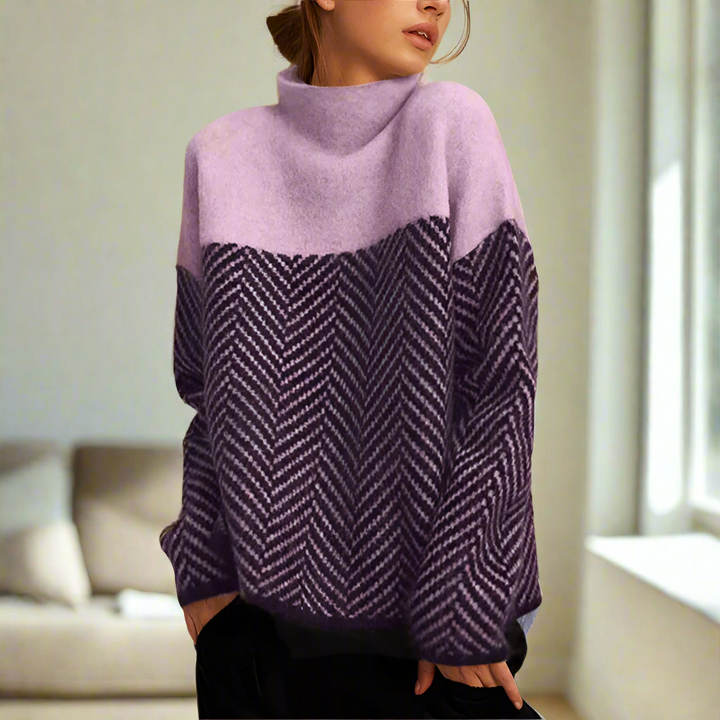 AILEEN CHEVRON PATTERN TURTLENECK SWEATER