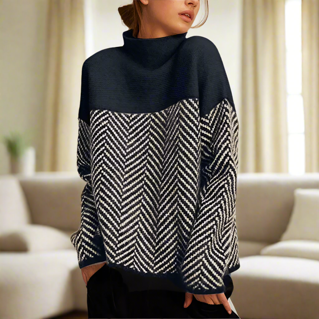 AILEEN CHEVRON PATTERN TURTLENECK SWEATER