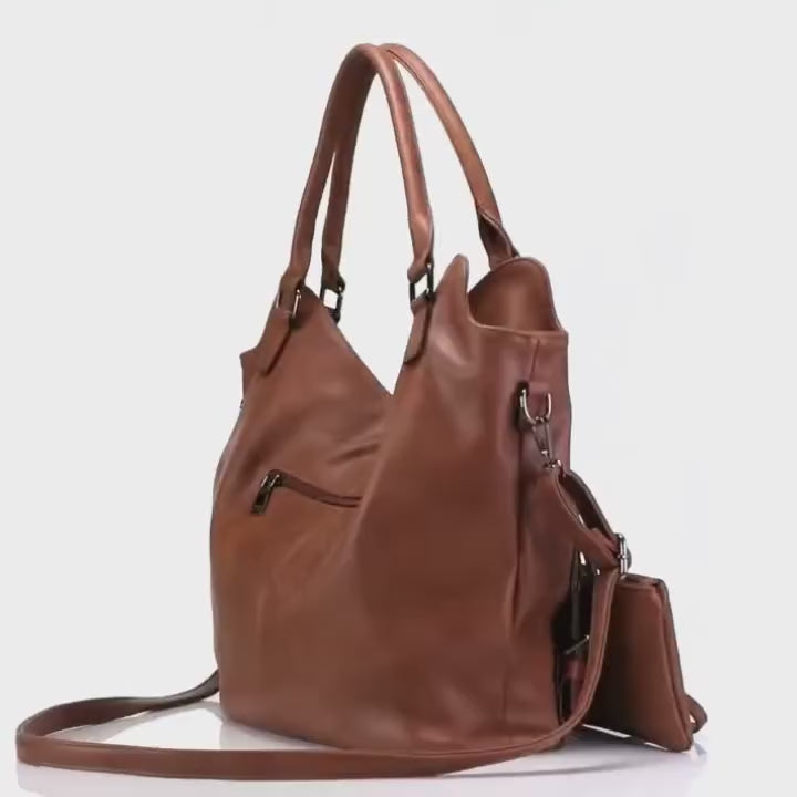 ERIKA ELEGANT LEATHER BAG WITH LARGE CAPACITY AND SIDE POCKETS